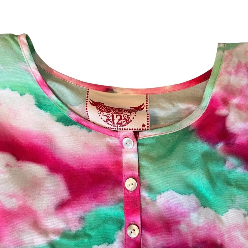Paper Wings Novelty Tie Dye Clouds Ruffle 100% Viscose Tunic 12